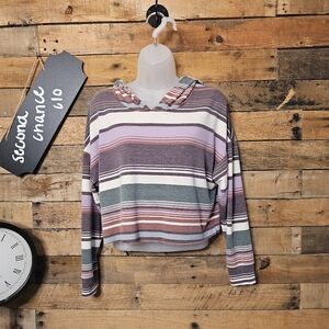 FITZ + EDDI Women's Striped Cropped Long Sleeve Lightweight Hoodie Size S